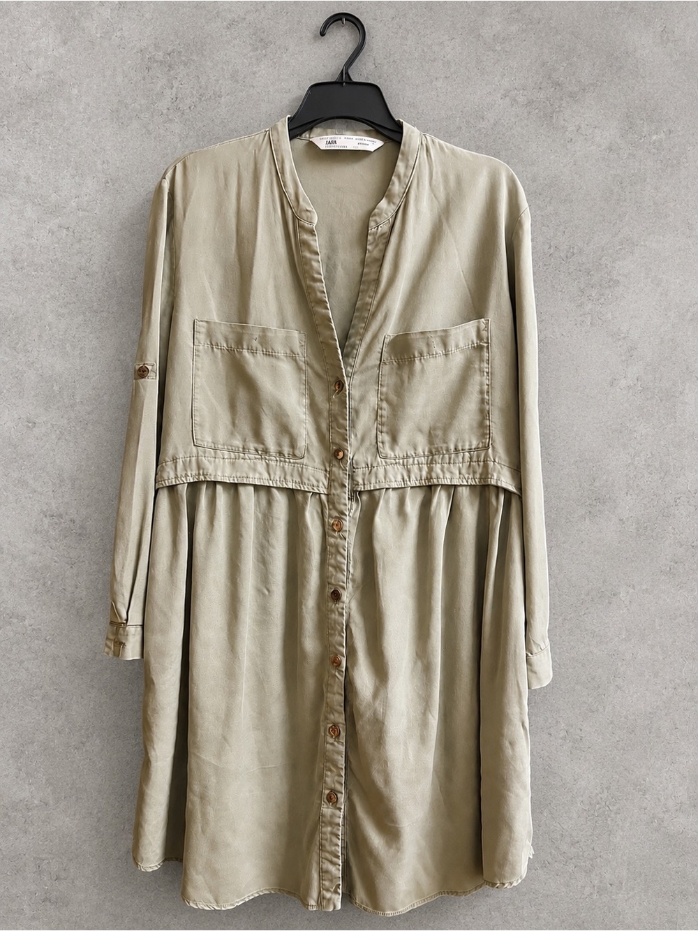 Zara Z1975 TENCEL Utility Shirt Dress Tunic XS Olive Green